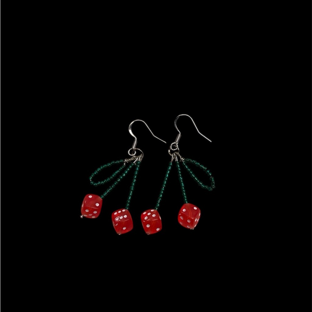 Red Cherry Dice Beaded Earrings